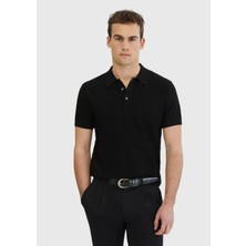 Siyah Polo Yaka Jakarlı Triko
