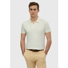 Ekru Düz Polo Yaka %100 Pamuk T-Shirt