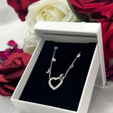 Taşlı Kilitli Kalp Kadın Kolyesi 925 Ayar Gümüş Rodyumlu Zirkon Taşlı