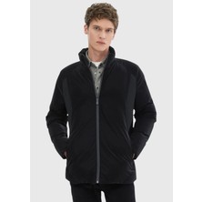 Siyah Regular Fit Dik Yaka Casual Dokuma Mont