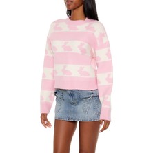 F21 Çizgili Tavşan Desenli Kazak