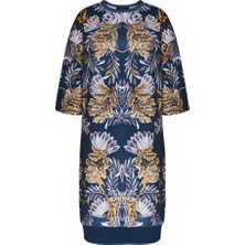 Mavi Yarım Kollu Desenli Elbise 38 Beden