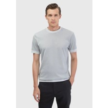 Açık Gri Düz Bisiklet Yaka %100 Pamuk T-Shirt