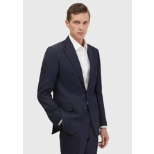 Indigo Çizgili Zeroweight Slim Fit Yün Karışımlı Takım Elbise