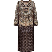 Kahverengi Yarım Kollu Desenli Elbise 36 Beden