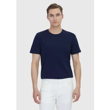 Lacivert Düz Bisiklet Yaka %100 Pamuk T-Shirt