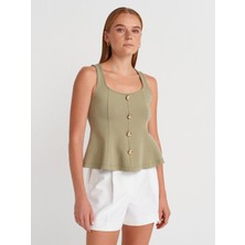 31979 Düğmeli Peplum Top-Çağla