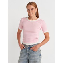 31942 Çift Katlı Büzgülü T-Shirt-Toz Pembe