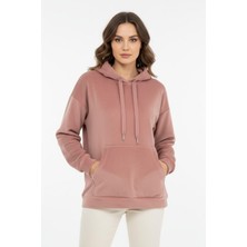 Rays Pembe Kadın Peluş Kanguru Cepli Kapüşonlu Sweatshirt 3061A