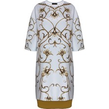 Gri Yarım Kollu Monogram Elbise 44 Beden