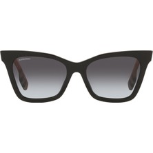 Burberry BE-S 4346 39428G 53 Kadın Güneş Gözlüğü Siyah Çerçeve ve Gri Degrade Cam ile Şık Tasarım