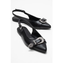 Dorothy Siyah Hakiki Deri Tokalı Sivri Burunlu Kadın Sandalet