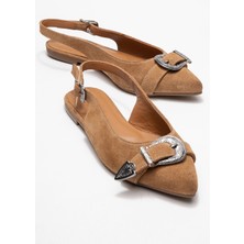 Dorothy Toprak Süet Hakiki Deri Tokalı Sivri Burunlu Kadın Sandalet
