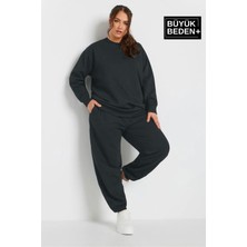 Kadın Büyük Beden Bisiklet Yaka Ince Sweatshirt SPR24BSWK56