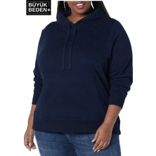 Kadın Büyük Beden Kapşonlu Ince Sweatshirt SPR24BSWK57