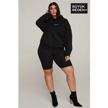 Kadın  Orta Brooklyn Baskılı Büyük Beden Ince Kapşonlu Swatshırt SPR25BSWK61