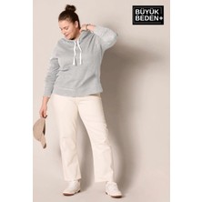 Kadın Büyük Beden Kapşonlu Ince Sweatshirt SPR24BSWK57