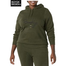 Kadın El Yazılı Brooklyn Baskılı Büyük Beden Ince Kapşonlu Swatshırt SPR25BSWK58