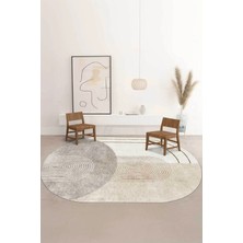 Dijital Kaymaz Yıkanabilir Vizon Krem Bej Oval Salon Halısı Mutfak Halısı Koridor Halısı Yolluk DC-7088