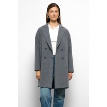 Desenli Astarlı Oversize Kruvaze kaban Gri 3095