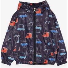 Erkek Çocuk Araba ve Dinazor Desenli Kapüşonlu Pamuk Astarlı Rüzgarlık