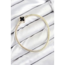 Pirinç Charm Zirkon Taşlı Yonca Model Gold Renk Kadın Bileklik
