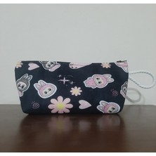 Owl Bag Labubu Siyah Pembe Kolaj Desenli Kalemlik - Makyaj Çantası