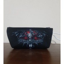 Owl Bag Gothic Skull Sword Desenli Kalemlik - Makyaj Çantası