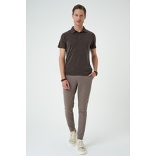 Slim Fit Düğmeli Polo Yaka Pamuklu Koyu Vizon Tişört Ts 879