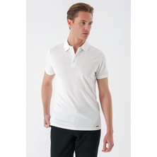 Slim Fit Düğmeli Polo Yaka Pamuklu Beyaz Tişört Ts 879