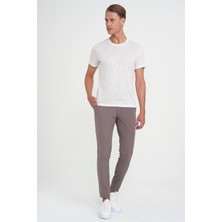 Comfort Fit Bisiklet Yaka Viskon Karışımlı Casual Ekru Tişört Ts 902