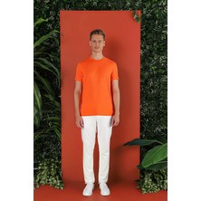 Efor Erkek Slim Fit Bisiklet Yaka Esnek Pamuklu Düz Oranj Tişört TS 823