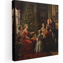 Popcas Noel Duvar Sanatı - Geleneksel Yağlı Boya Tablo - Neşeli Aile Buluşması - Noel Kanvas Ev Dekorasyonu Duvar Sanatı