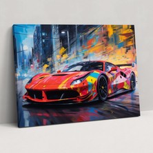 Popcas Ferrari Duvar Sanatı - Ferrari Grafiti Tarzı Fresk Kanvas Duvar Tablosu Duvar Dekorasyonu