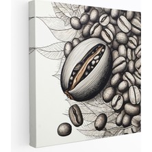 Popcas Kahve Kanvas Tablosu - Ince Detaylı Kahve Çekirdeği - Kahve Ev Dekorasyonu Kahve Çekirdeği El Çizimi