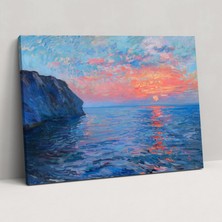 Popcas Kıyı Kayaçları Günbatımı Claude Monet Duvar Dekorasyonu - Claude Monet Ev Dekorasyonu Kanvas Tablo Sanatı