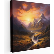 Popcas Klasik Dağ Günbatımı Kanvas Tablo - Klasik Manzara Tablosu Muhteşem Kanvas