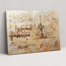 Popcas Detaylı Makine Leonardo Da Vinci Duvar Sanatı - Ev Dekorasyonu Kanvas Tablo Leonardo Da Vinci