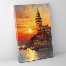 Popcas Galata Kulesi Manzara Kanvas Tablo - Galata Kulesi Günbatımı Tablosu Kanvas Tablo Izlenimci Tarz
