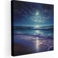 Popcas Parıltılı Duvar Sanatı - Ay Işığında Sahil Manzarası Kanvas Tablo - Parıltı Duvar Dekorasyonu Huzur Veren