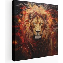 Popcas Kırmızı ve Altın Simli Kükreyen Aslan Kanvas Tablo - Simli Duvar Sanatı Cesur Ifade Kırmızı ve Altın