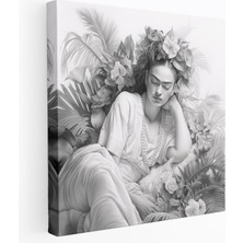 Popcas Frida Kahlo Kanvas Tablosu - Duvar Dekorasyonu Duvar Sanatı Monokrom Pencil Çizimi