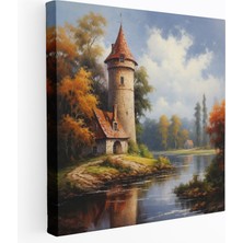 Popcas Majestic Nehir Kız Kulesi Duvar Sanatı - Kız Kulesi Klasik Yağlı Boya Tablo Hafif Nehir Kanvas Tablo