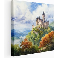 Popcas Orta Dünya Kale Kanvas Tablo - Orta Dünya Yemyeşil Tarlalar Duvar Sanatı Duvar Dekorasyonu