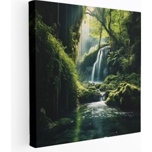 Popcas Huzurlu Şelale Kanvas Tablo - Yosun Şelale Yosun Kanvas Duvar Sanatı