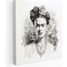 Popcas Monokrom Frida Kahlo Kanvas Tablo - Frida Kahlo Duvar Sanatı Duvar Dekorasyonu