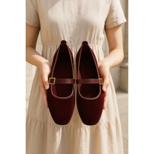 Kadın Babet Ayakkabı Kadife Altın Tokalı Şık Hafif Ortopedik Ses Yapmaz Taban