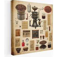 Popcas Retro Kahve Kolajı Kanvas Tablo - Kahve Demleme Ekipmanları Kahve Duvar Dekorasyonu Kahve Çekirdekleri