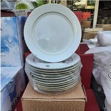 Kütahya Porselen 20 cm Sedef Düz Tabak 12 Li Mat Altın SF20DU521