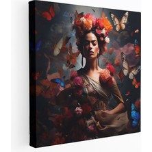 Popcas Frida Kahlo Tuval Duvar Dekorasyonu - Gerçeküstü Resim Duvar Sanatı Çiçekler